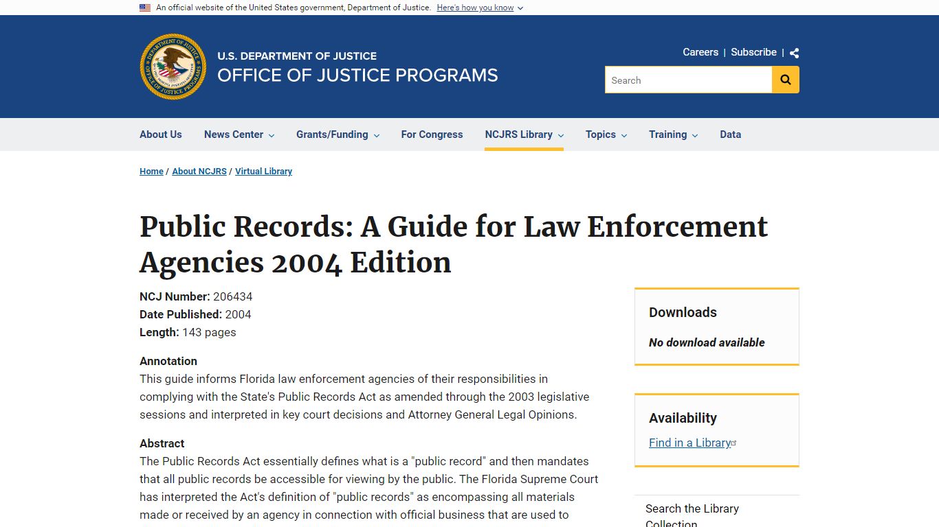 Public Records: A Guide for Law Enforcement Agencies 2004 Edition